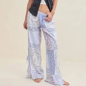 Aerie Off-Duty Seersucker Side Tie Trouser PJ Pants Paisley Size XXL